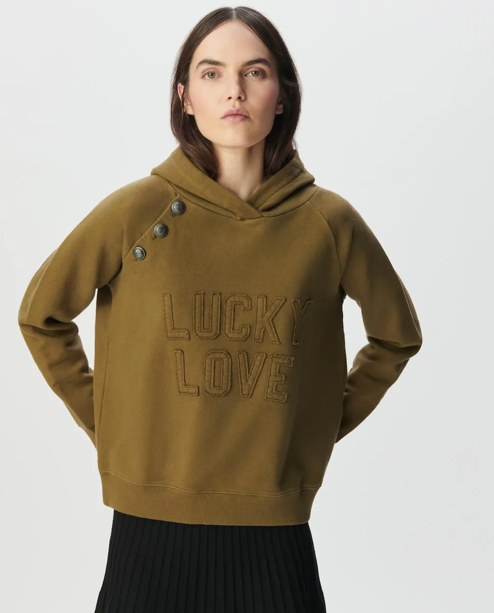 

Женская толстовка с капюшоном из органического хлопка с надписью IKKS, хаки