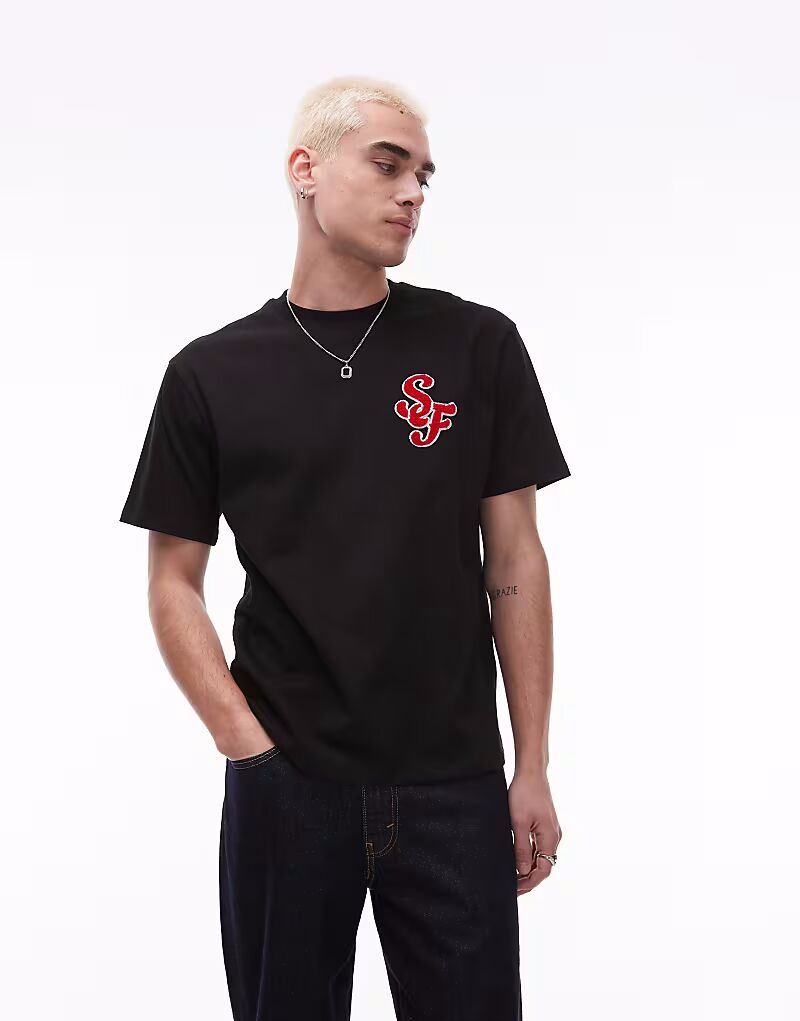 

Футболка Topman heavyweight oversize с вышитыми буквами синелью черного цвета