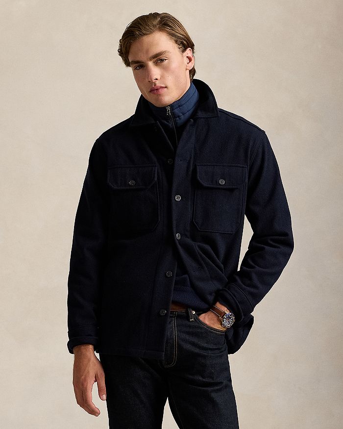 

Рубашка из практичного твила из смесовой шерсти Polo Ralph Lauren, синий