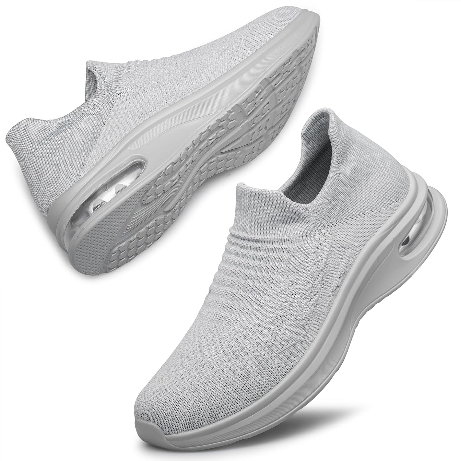 

Мужские легкие носочные кроссовки BNR, дышащие вязаные, без шнурков, для прогулок с воздушной амортизирующей подошвой, повседневные и комфортные, светло-серый