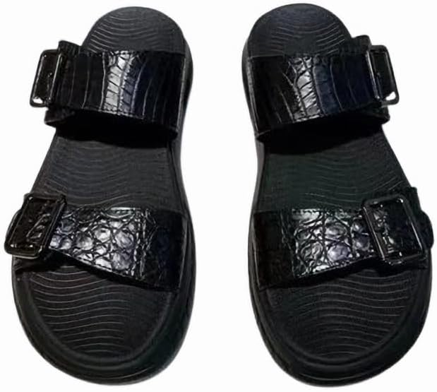 

Мужские мягкие тапочки из натуральной экзотической крокодиловой кожи, классического черного цвета, с открытым носком Generic