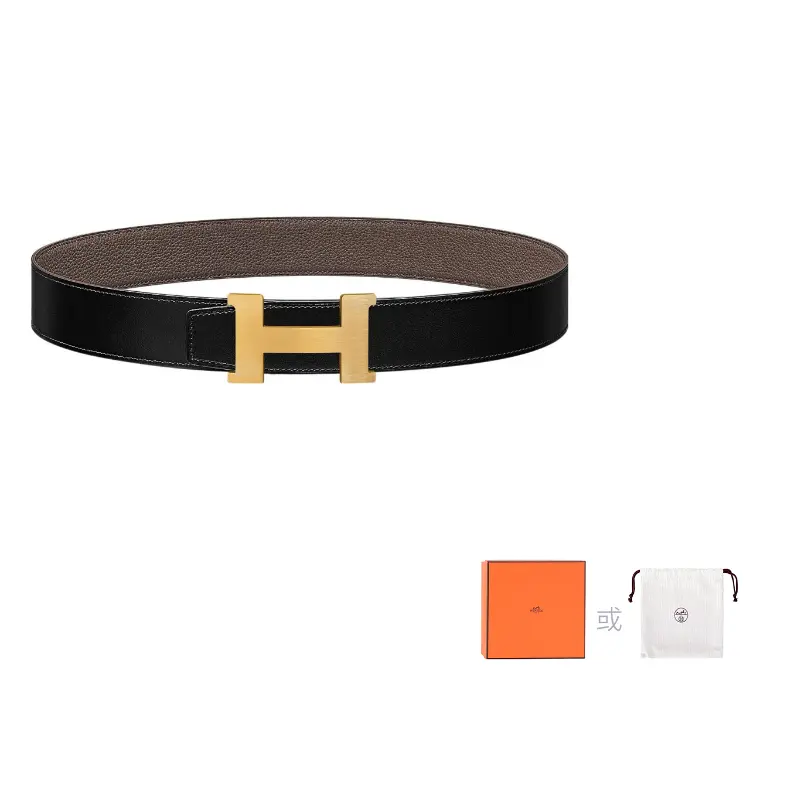 

HERMES Кожаный ремень мужской двусторонний, Black/Tin Gray