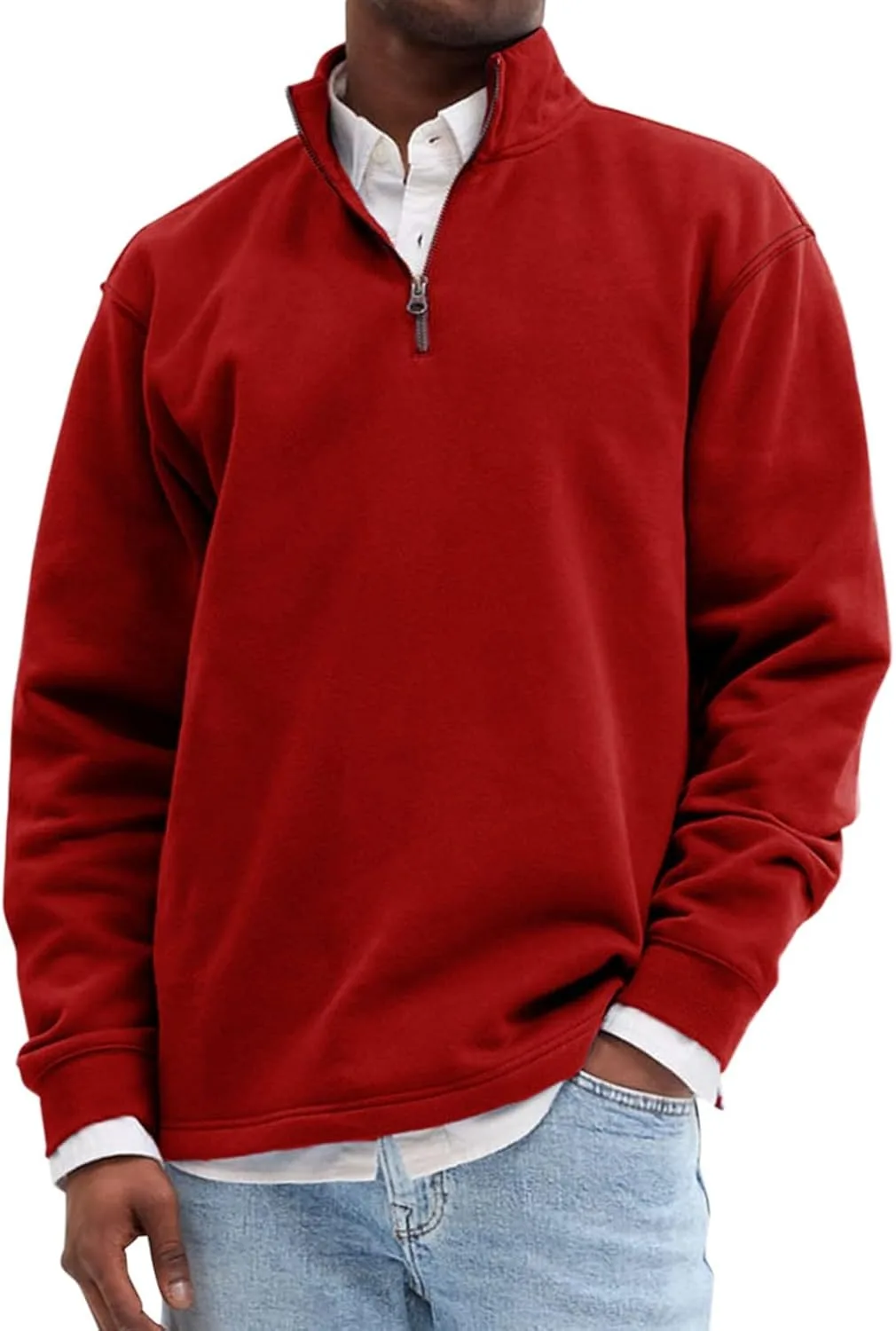 

Мужской пуловер с четвертью молнии, легкий, с длинными рукавами, Slim Fit