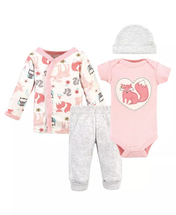 

Комплект из 4 предметов для новорожденных девочек Preemie Layette, Pink Fox, Preemie Hudson Baby, розовый