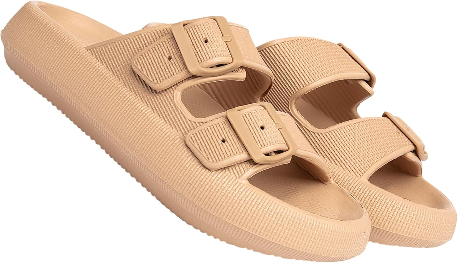 

Сандалии BERANMEY с двойной пряжкой и регулируемыми ремешками для женщин и мужчин, повседневные мягкие тапочки-подушки для женщин, сандалии EVA на плоской подошве, светло-коричневый