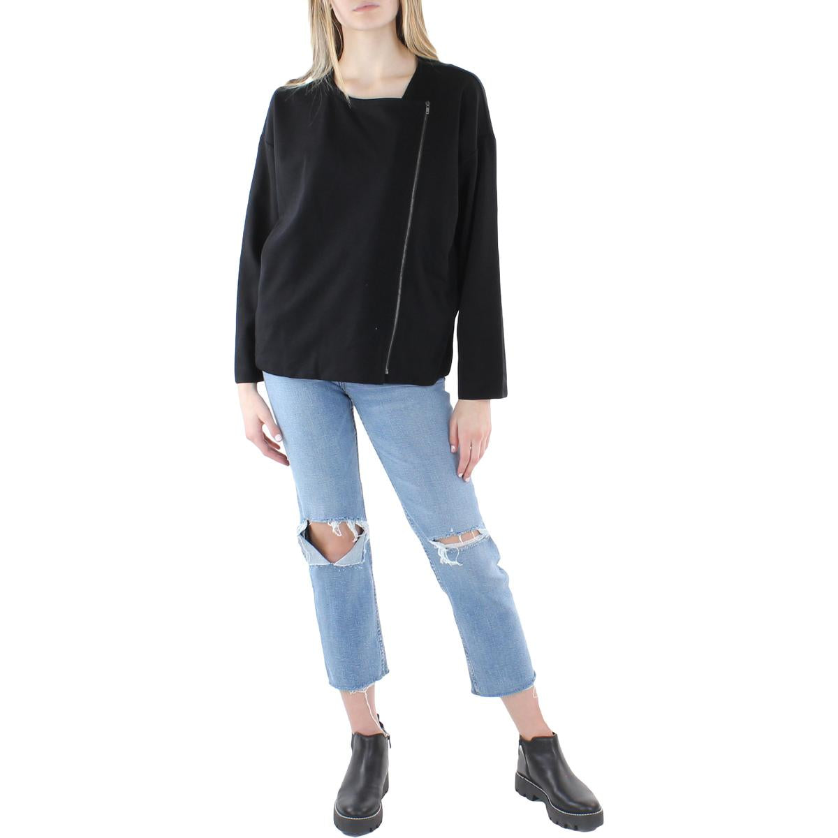 

Женская весенняя асимметричная мотоциклетная куртка Eileen Fisher, черный