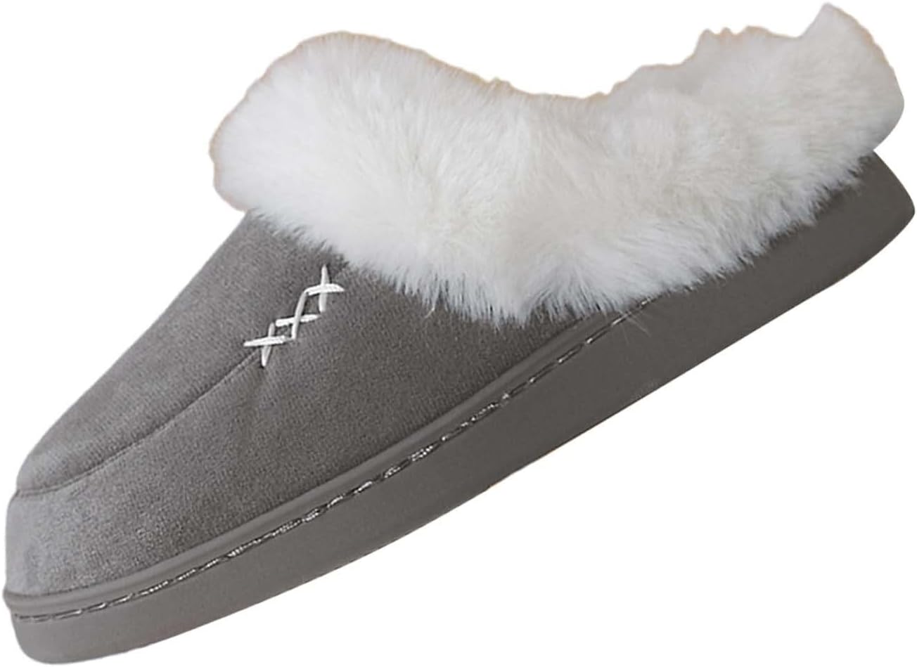 

Женские пушистые тапочки для женщин, с перфорацией, повседневные, на плоской подошве, для спальни, улицы и дома, теплые с флисовой подкладкой Generic, серый