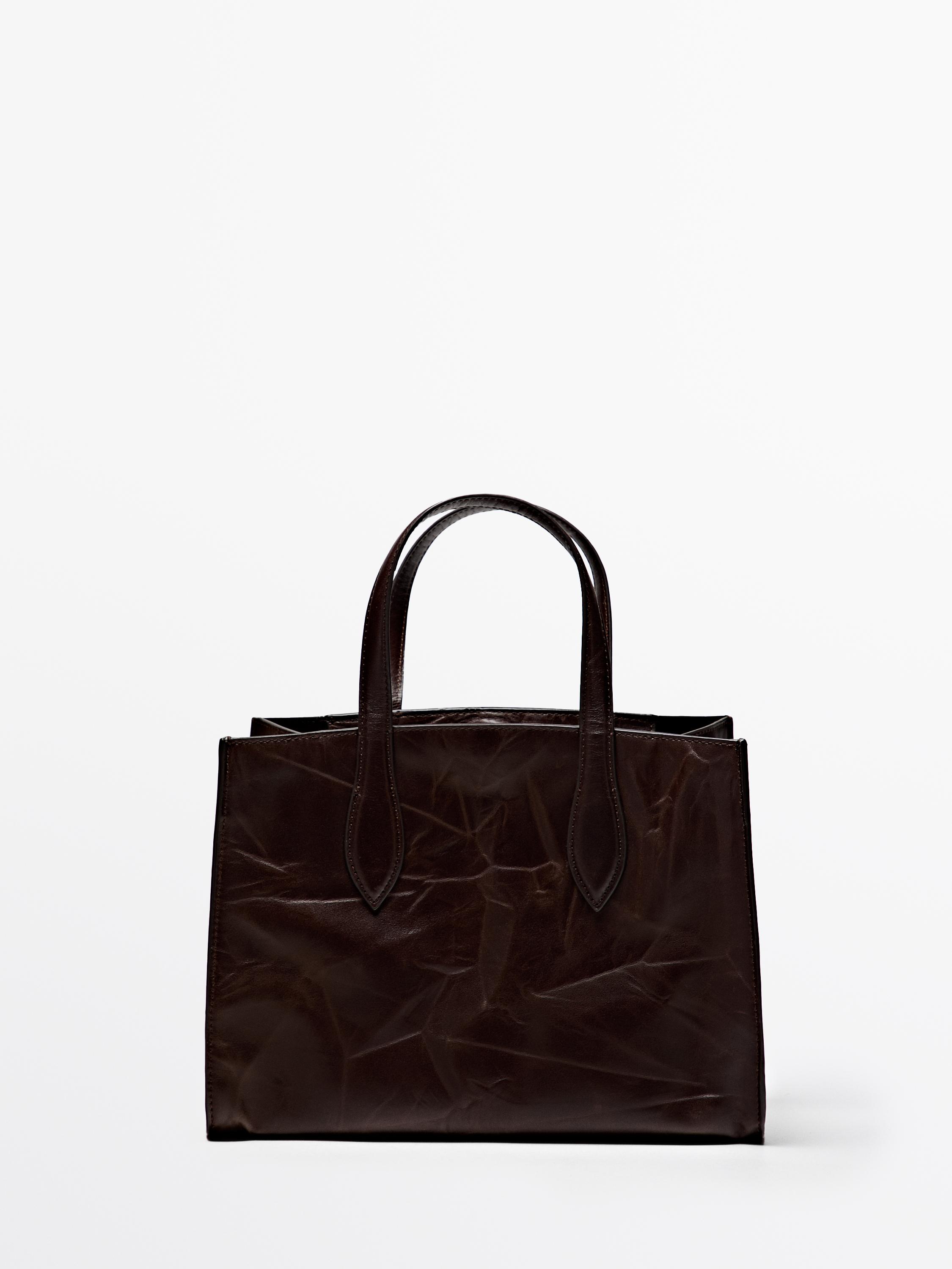 

Мини-Сумка из потрескавшейся кожи наппа Massimo Dutti, коричневый