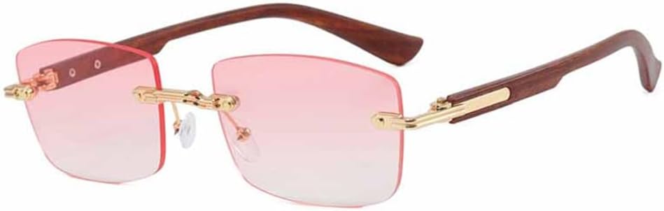 

Винтажные солнцезащитные очки без оправы с квадратными дужками под дерево для женщин и мужчин, солнцезащитные очки для активного отдыха, поездок и путешествий, защита от ультрафиолета UV400 UJNHGQ, Brown Pink