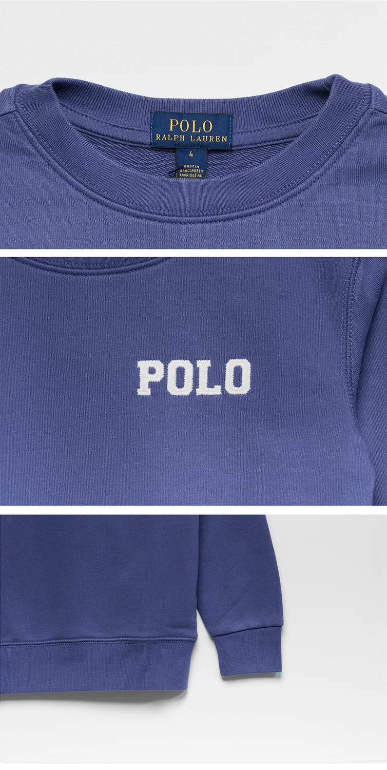 Детский синий свитшот из французского терри с аппликацией логотипа от Polo Ralph Lauren Children — фото 4
