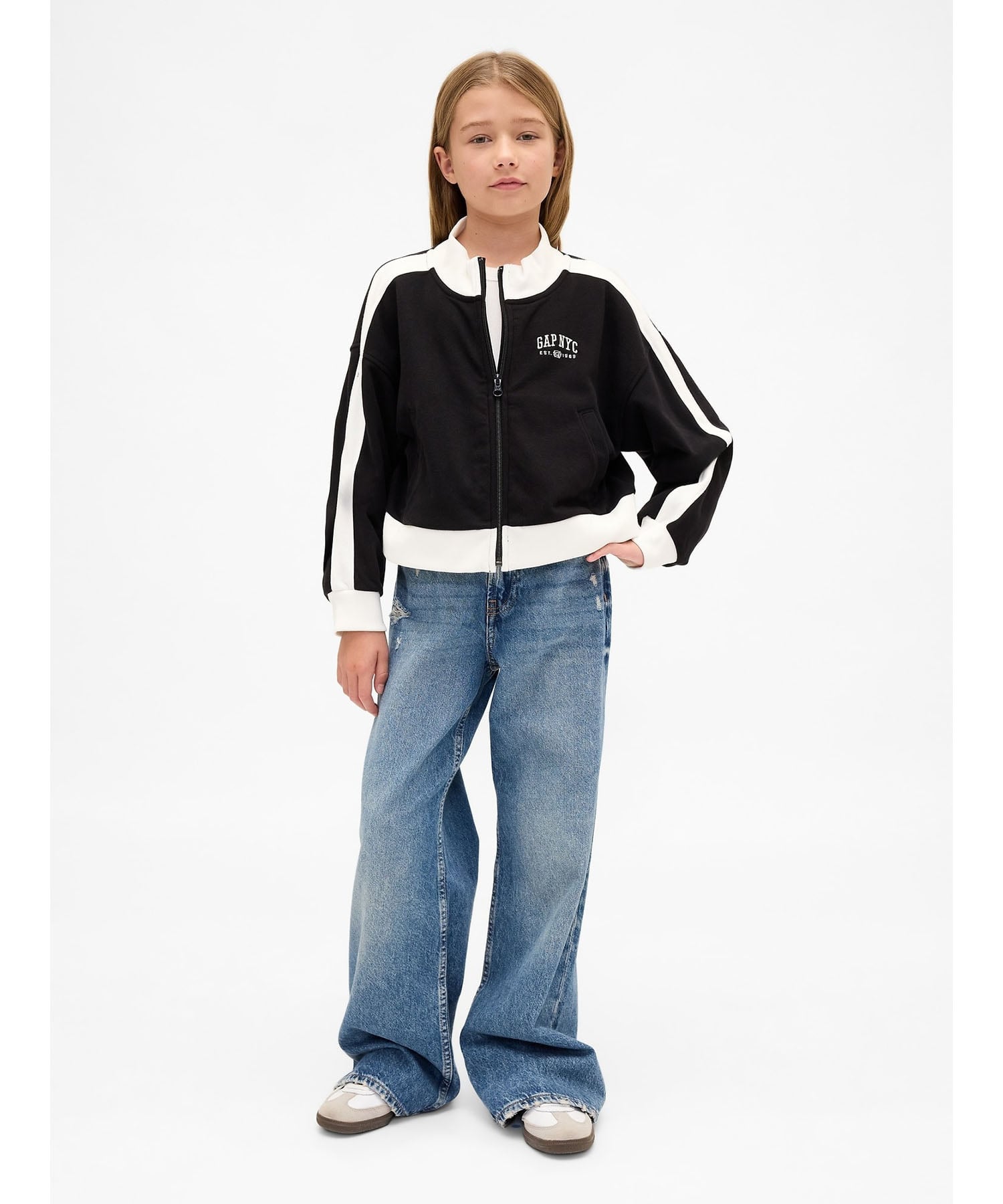 (K)NYC Винтажная мягкая спортивная куртка GAP с логотипом (детская), TRUE_BLACK — фото 2