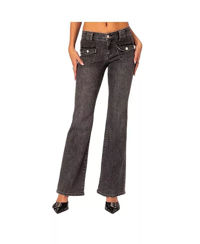 

Женские джинсы Tatum Washed с низкой талией и клешем Edikted, серый
