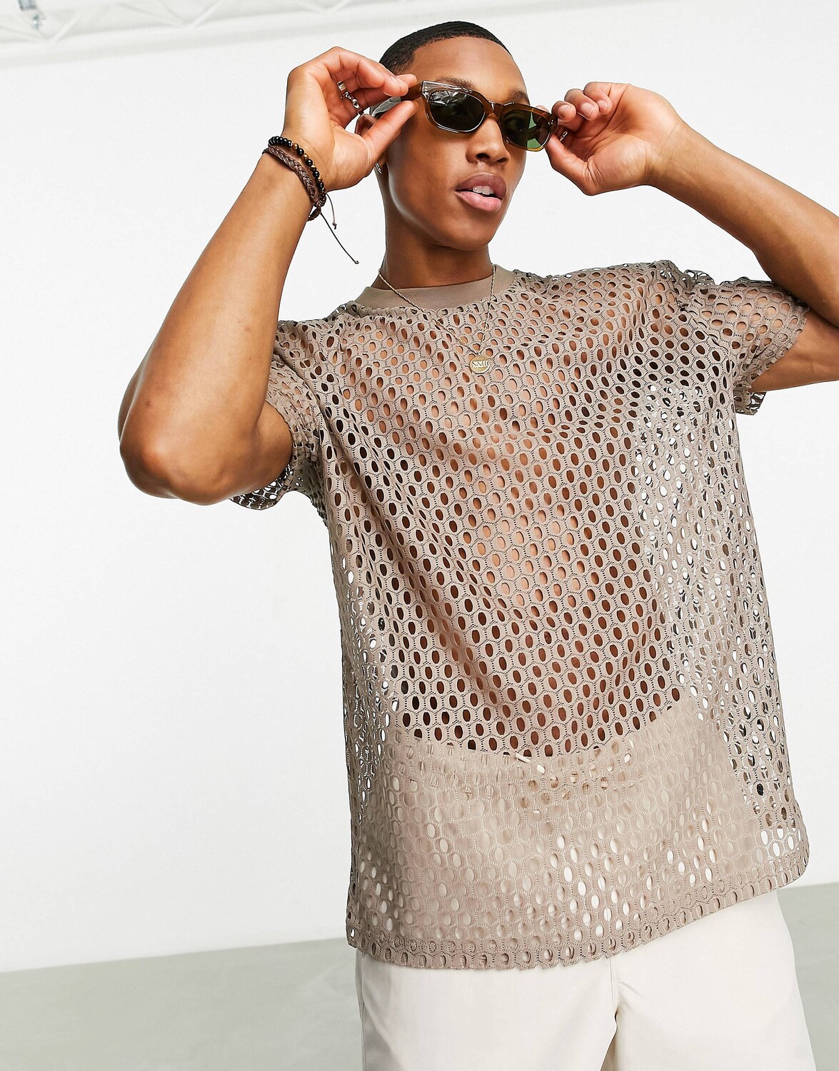 

Свободная футболка ASOS DESIGN из бежевой ткани крючком, Бежевый, Свободная футболка ASOS DESIGN из бежевой ткани крючком