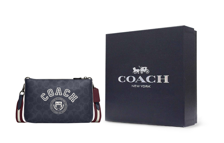 

COACH Кожаная наплечная сумка через плечо большая мужская джинсовая и меловая белая