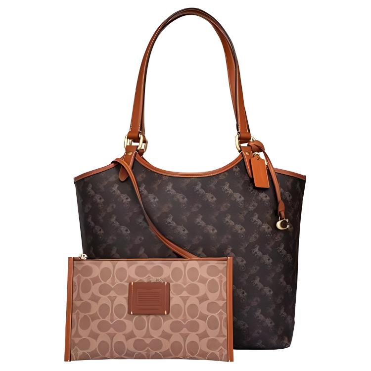 

COACH Дамская коричневая сумка-тоут из телячьей кожи