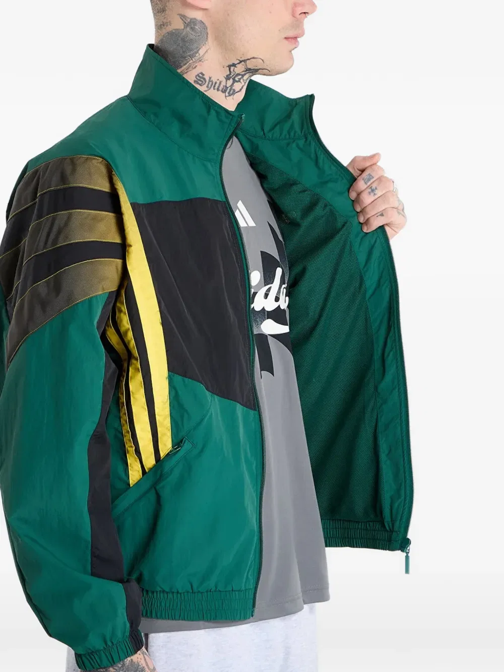 Полосатая толстовка на молнии Adidas, зеленый — фото 4