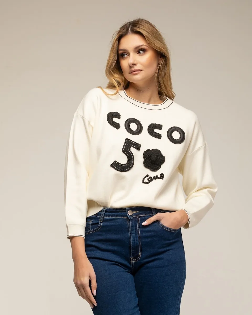 

Женский свитер с наложенной надписью «COCO 5» Tantra, белый