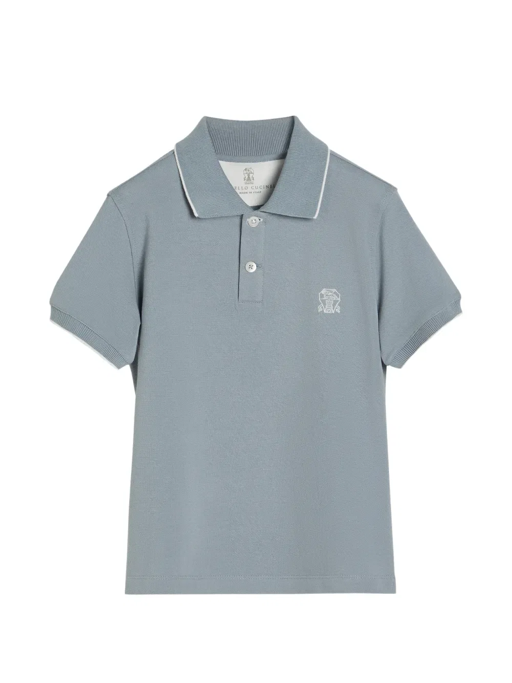 Поло из хлопкового пике с логотипом Brunello Cucinelli Kids, синий