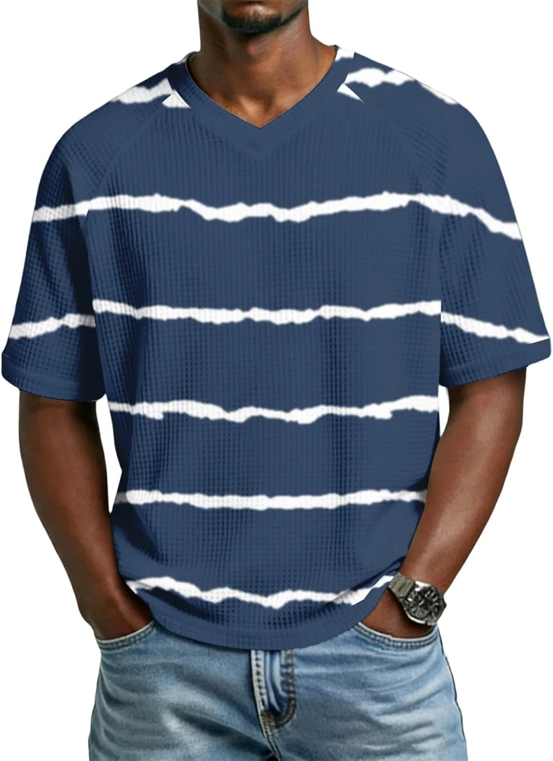 

Мужская футболка V-образный вырез вафельная ткань короткий рукав ZWSPTO