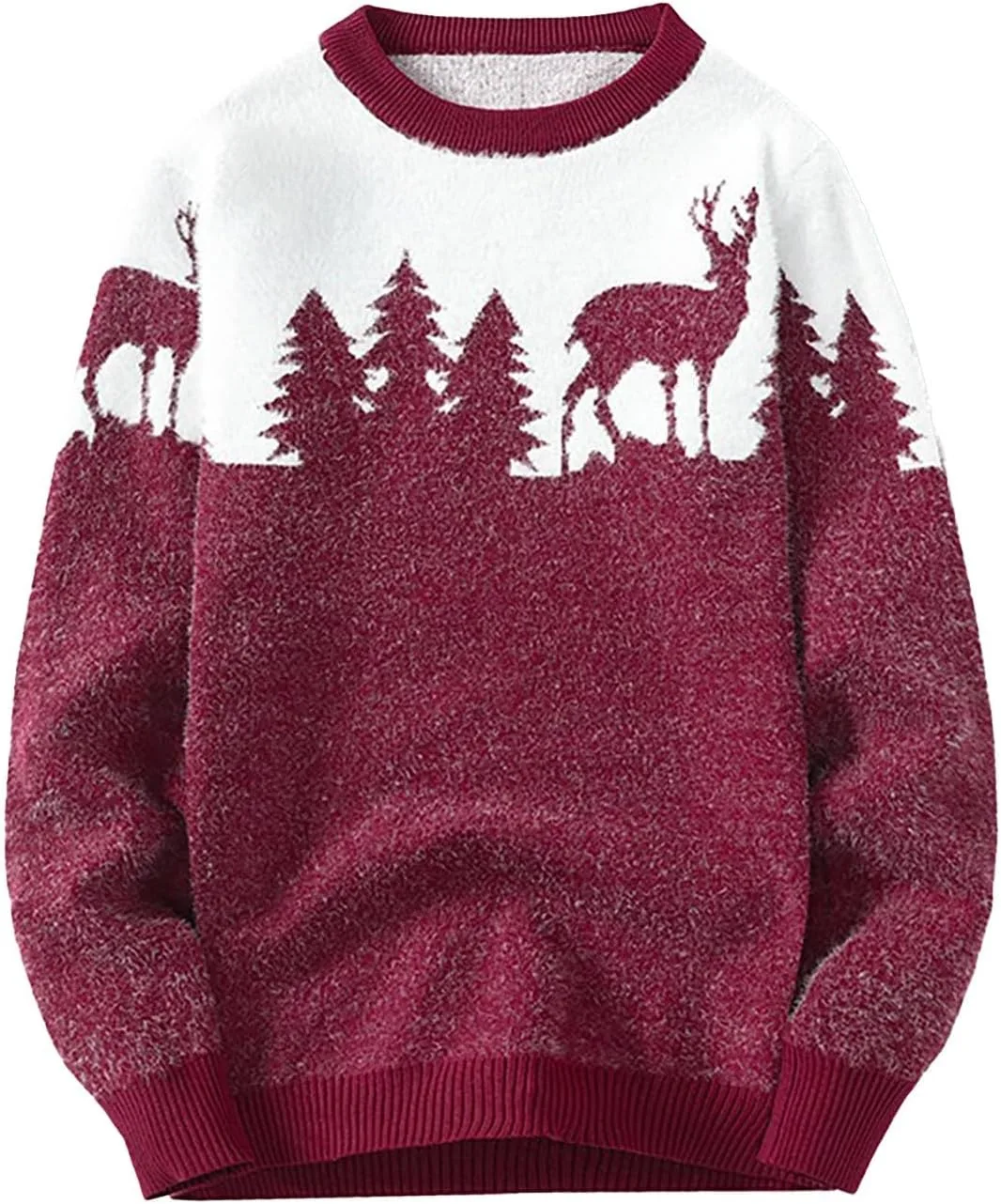 

Мужской свитер с принтом "Elk Tree", черно-белый, свободный