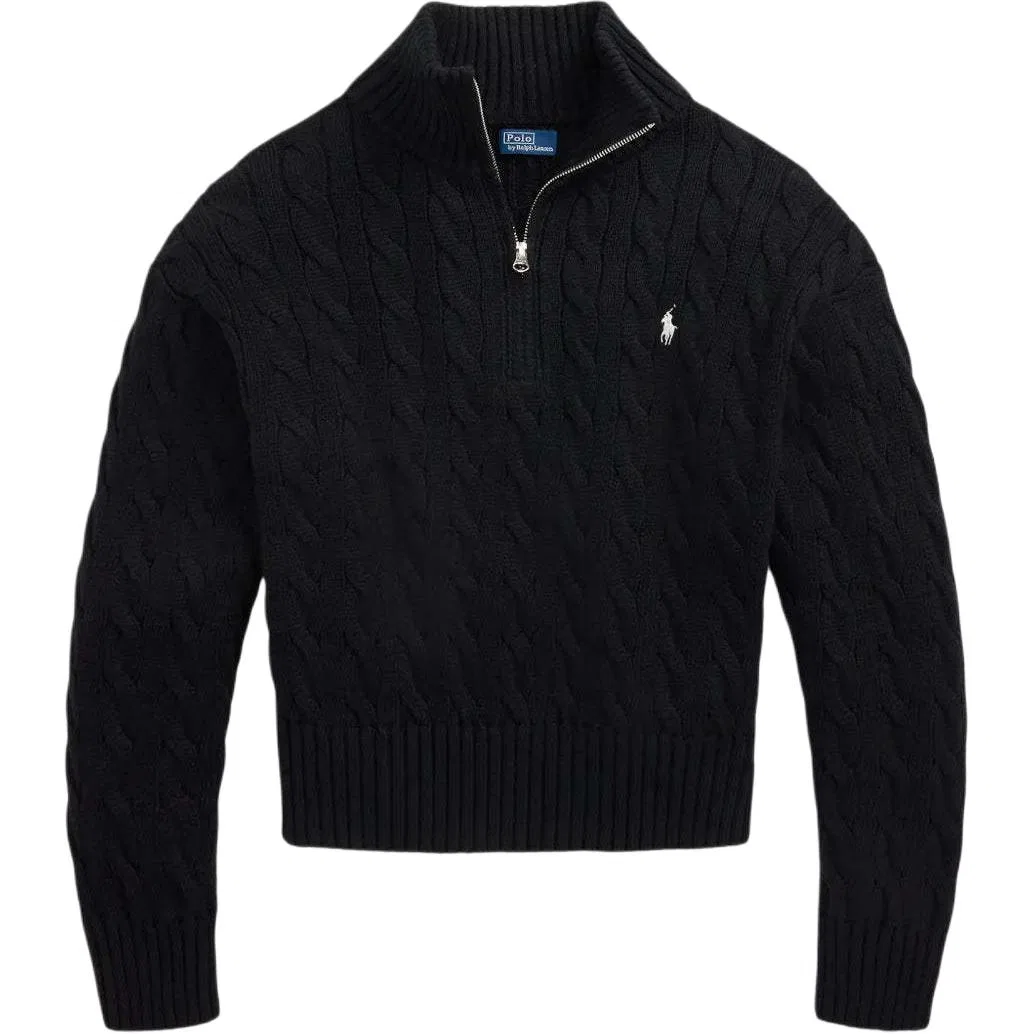 Свитер с кабельной вязкой и полузастежкой-молнией Polo Ralph Lauren, Black