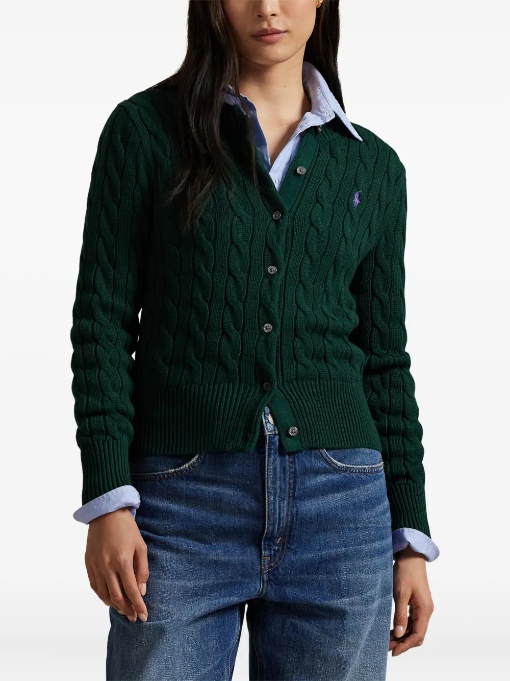 Кардиган фактурной вязки POLO RALPH LAUREN, зеленый — фото 3