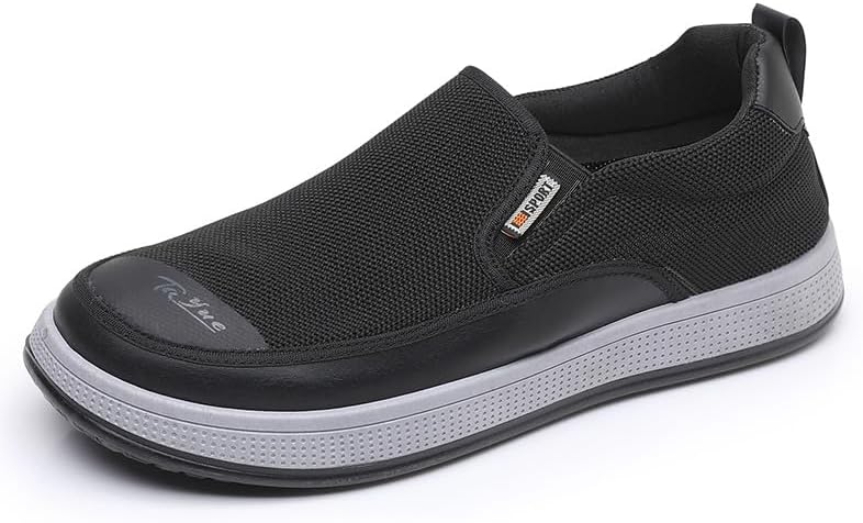 

Мужские кроссовки без шнурков, дышащие и удобные, мягкая подошва, легкая обувь для ходьбы, нескользящие повседневные спортивные туфли с круглым носком Qacksv, черный