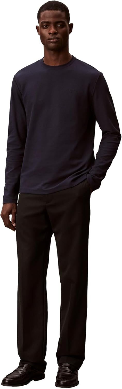 Мужская футболка Calvin Klein с микровафельным узором и длинным рукавом, Dark Sapphire — фото 3