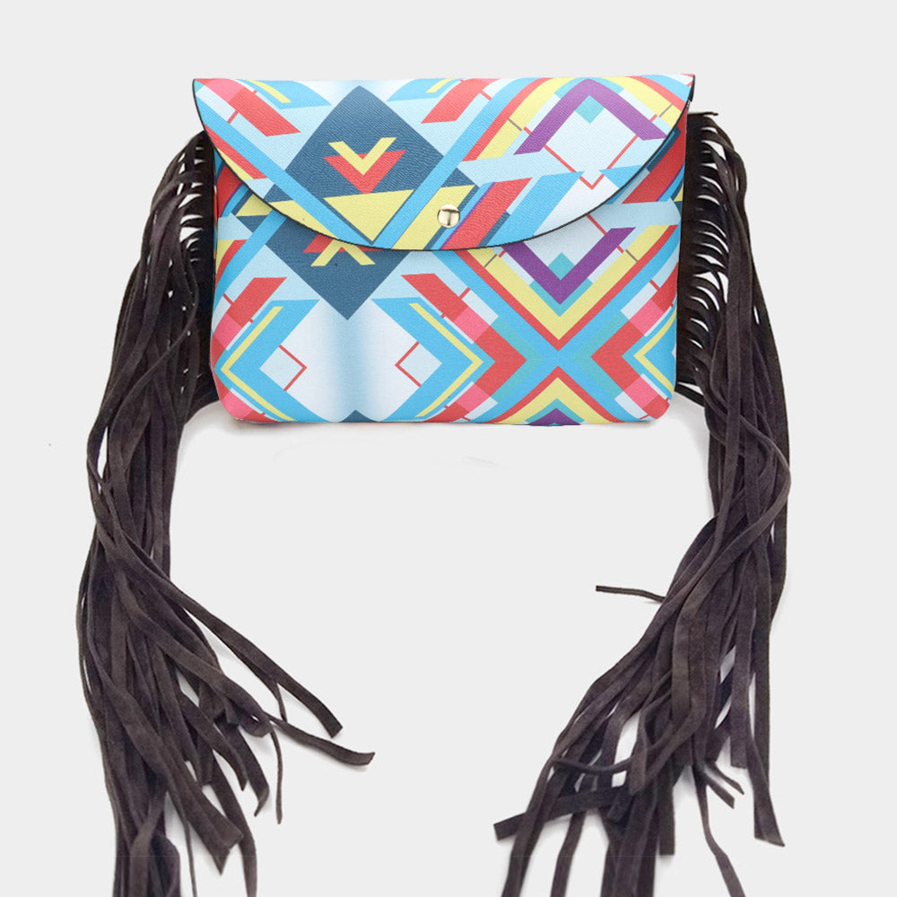 

Сумка-пояс из искусственной замши с кисточками и узором в стиле бохо FASHNZFAB, светло-голубой