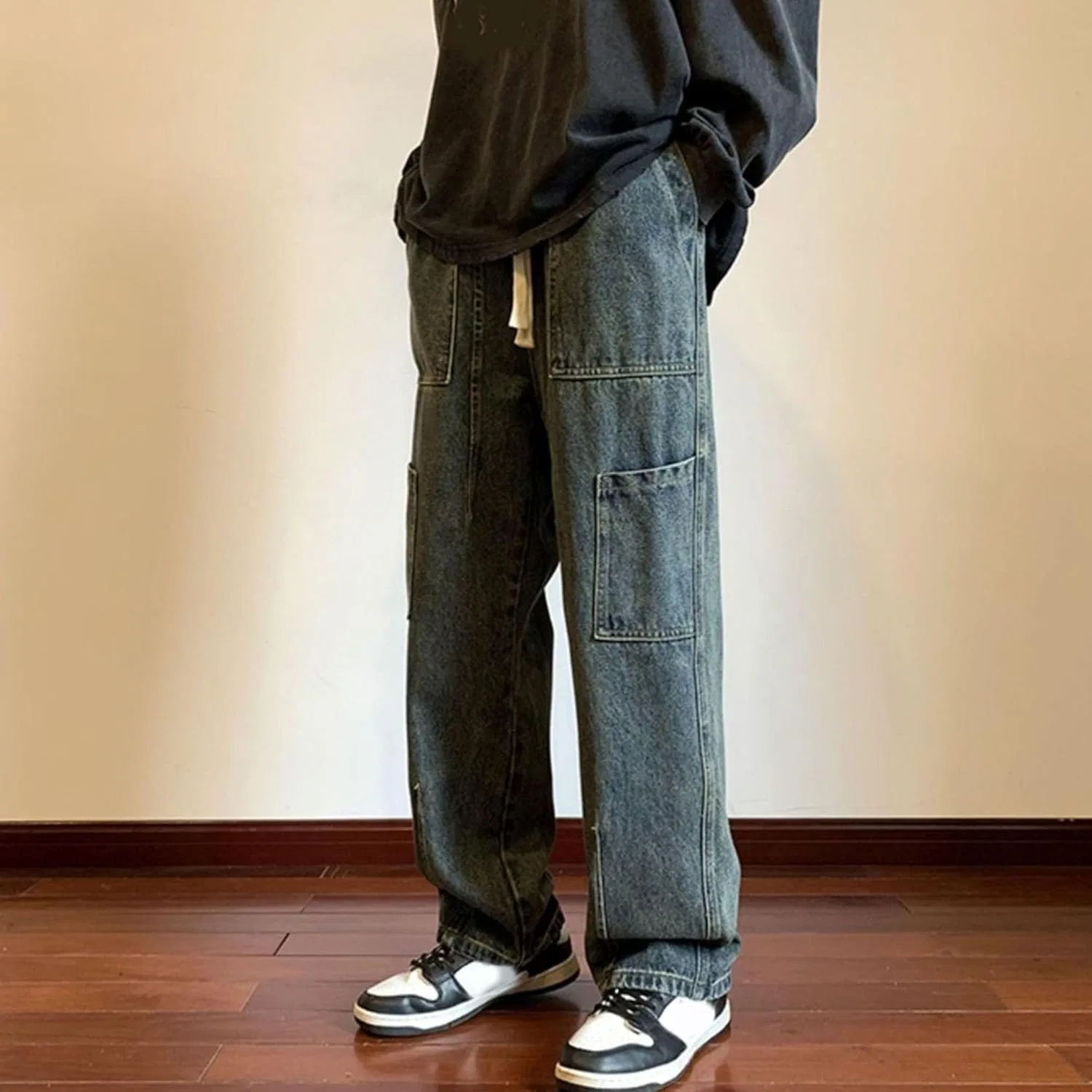Джинсы джоггеры с карманами, Streetwear, темно-синий — фото 2