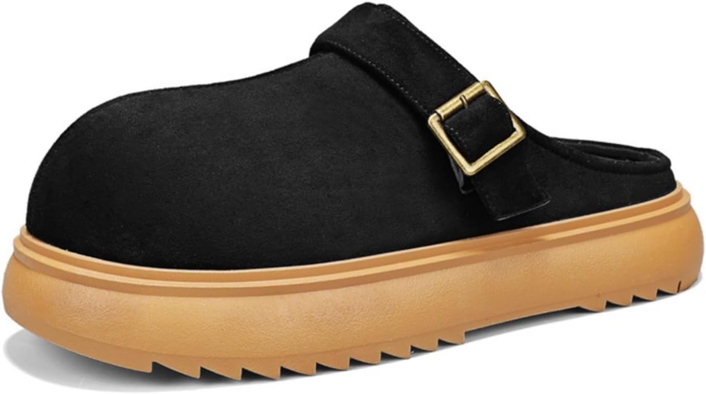 

Мужские замшевые сабо, кожаные мюли с мягкой стелькой, платформой, регулируемой пряжкой, на ходу Khwfjas, черный