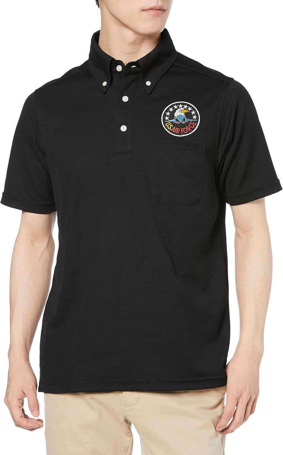 

Поло-рубашка F-Style F-SD021123 с коротким рукавом, украшенная гербом армии США, впитывает пот, быстро сохнет, имеет карманы и застежку на пуговицах, черная