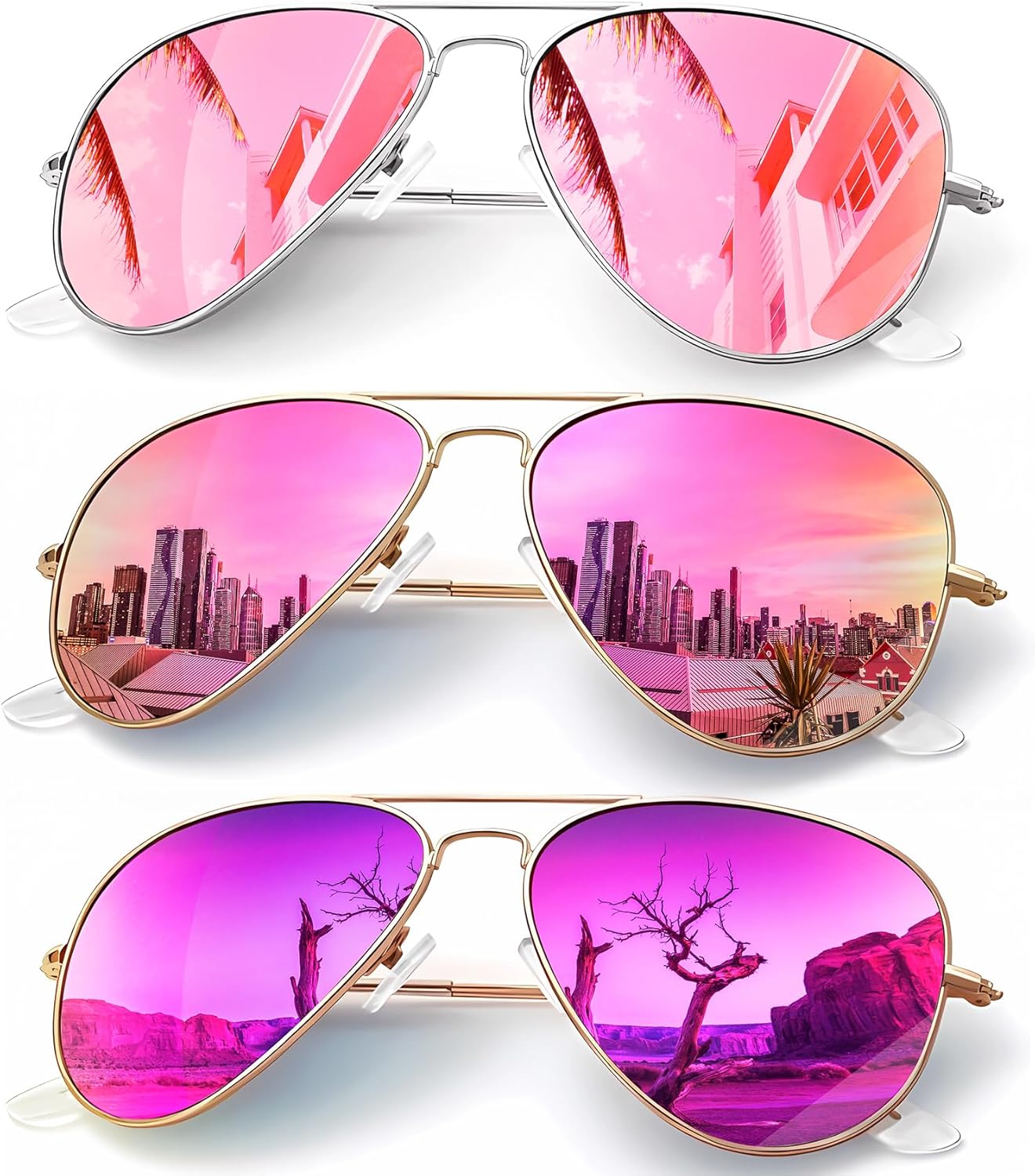 

Классические солнцезащитные очки-авиаторы KALIYADI для мужчин и женщин, очки для вождения, поляризованные линзы, блокирующие УФ-излучение, F (3 Pack) Pink/Purple Pink/Light Pink