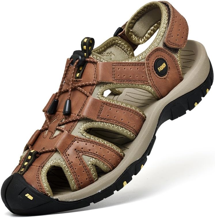 

Мужские сандалии AQIXIDX для походов и вождения, повседневная спортивная обувь для пляжа, с закрытым носком, удобные, легкие, водные сандалии, летняя обувь для активного отдыха и путешествий на открытом воздухе, коричневый