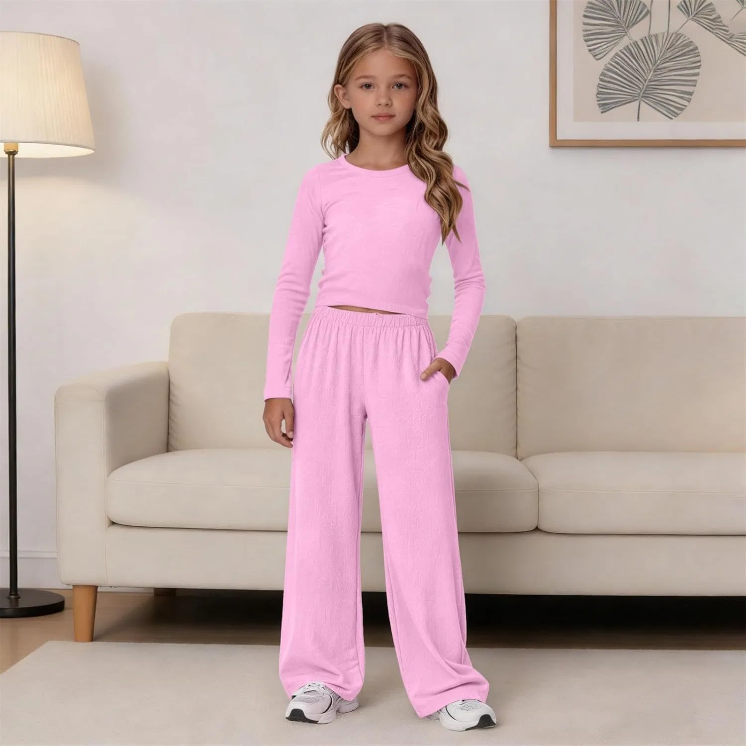 Спортивный костюм длинный рукав, Generic, футболка и широкие брюки, Pink — фото 4