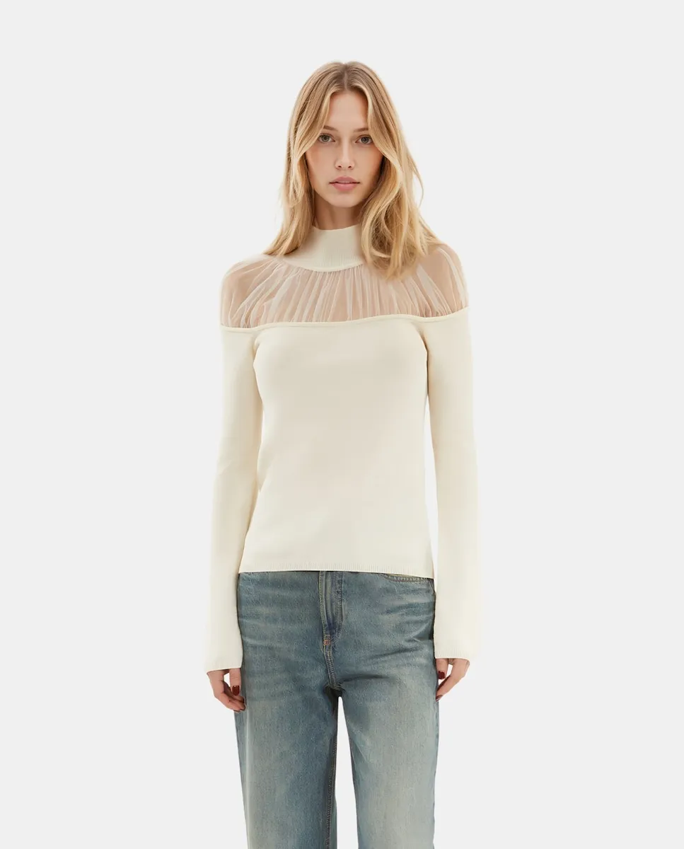 

Женский свитер из тюля с высоким воротом The Kooples, бежевый