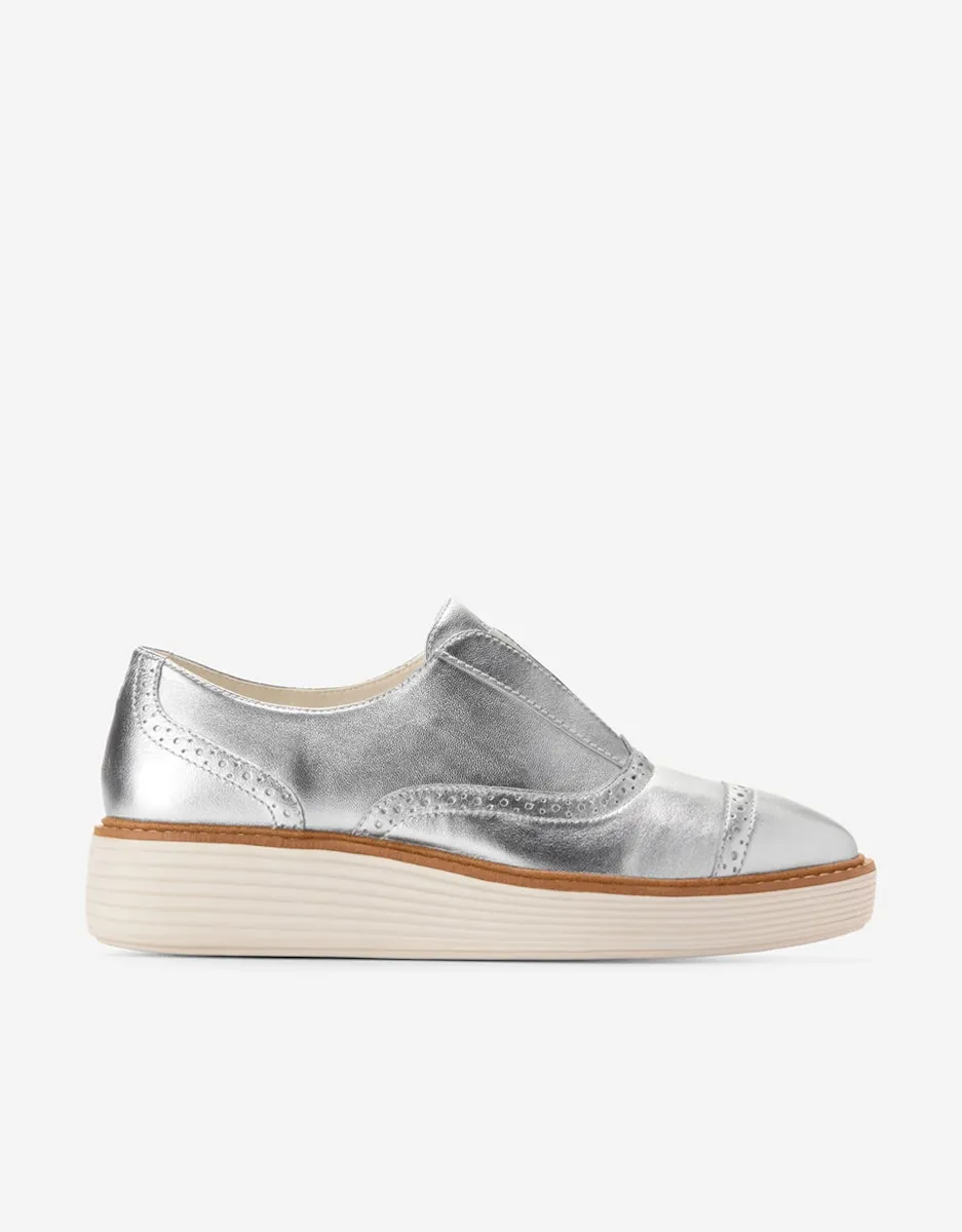 Блюхеры женские на платформе из кожи Cole Haan, серебряный