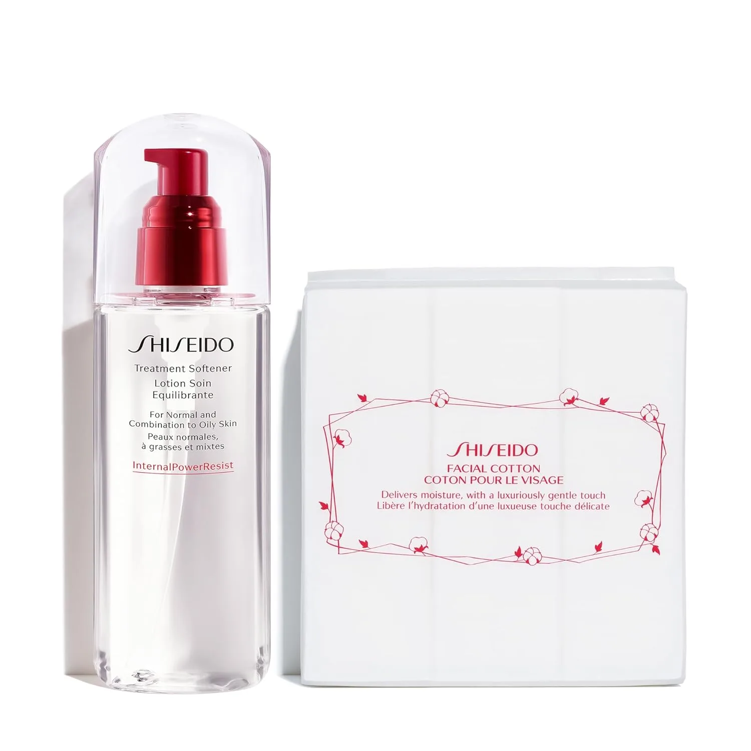 Shiseido Treatment Softener (150 мл) + ватные диски для лица (165 штук) - балансирует и увлажняет для гладкой и утонченной кожи, для нормальной и комбинированной до жирной