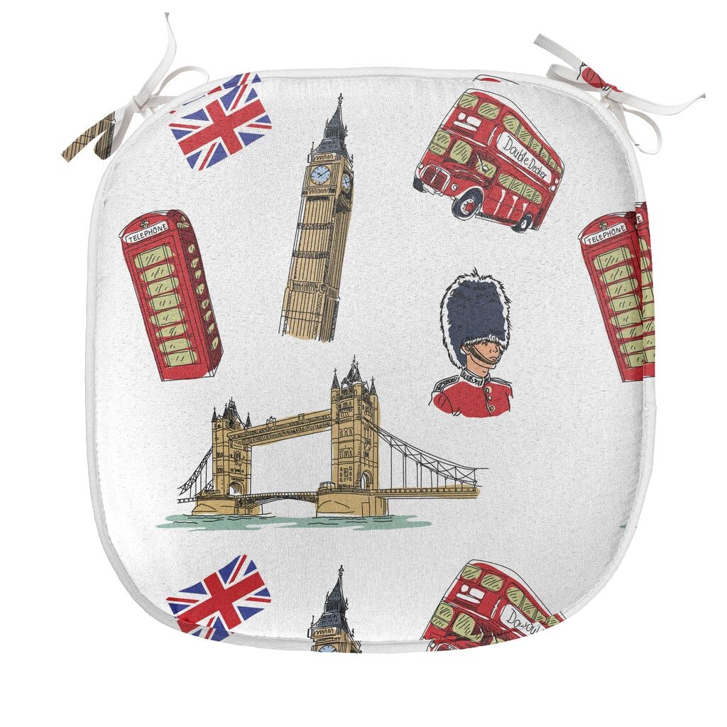

Подушка для обеденного стула ABAKUHAUS London, Тауэрский мост Биг-Бен, Великобритания, декоративная водонепроницаемая подушка с ремнями для кухонных сидений, 40 см x 40 см, фиолетово-синий, песочно-коричневый