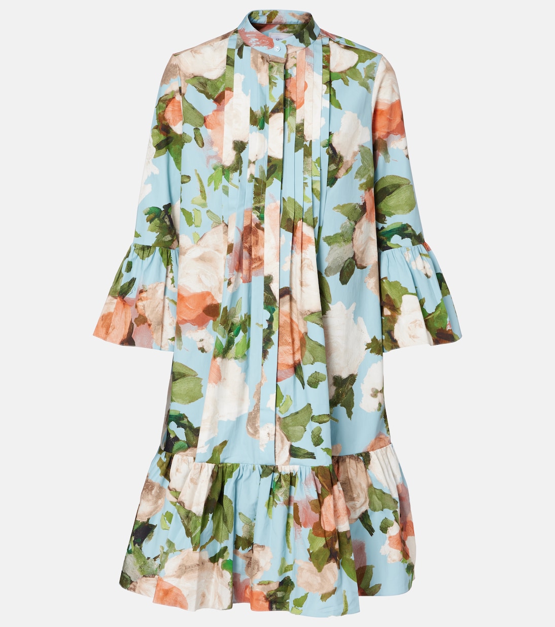 

Мини-платье из хлопкового поплина с цветочным принтом и сборками Erdem, Painted Rose Dream Blue