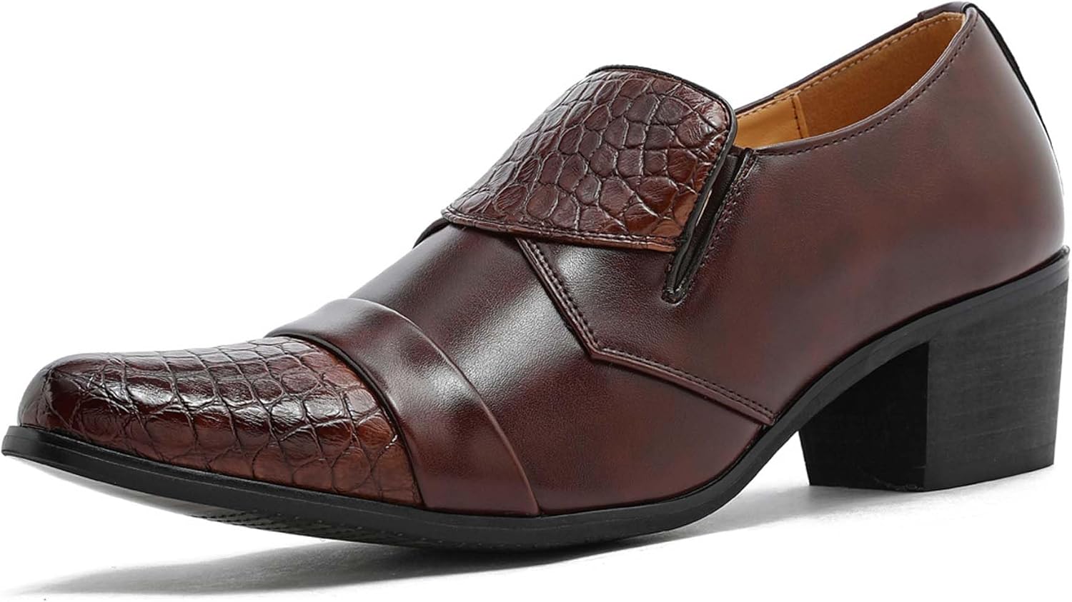 

Мужские лоферы на массивном каблуке, модные заостренные туфли для бизнеса и повседневной носки, формальная обувь, увеличивающая рост, для офиса, униформы, банкетов, свадебных костюмов, оксфорды из кожи Generic, коричневый