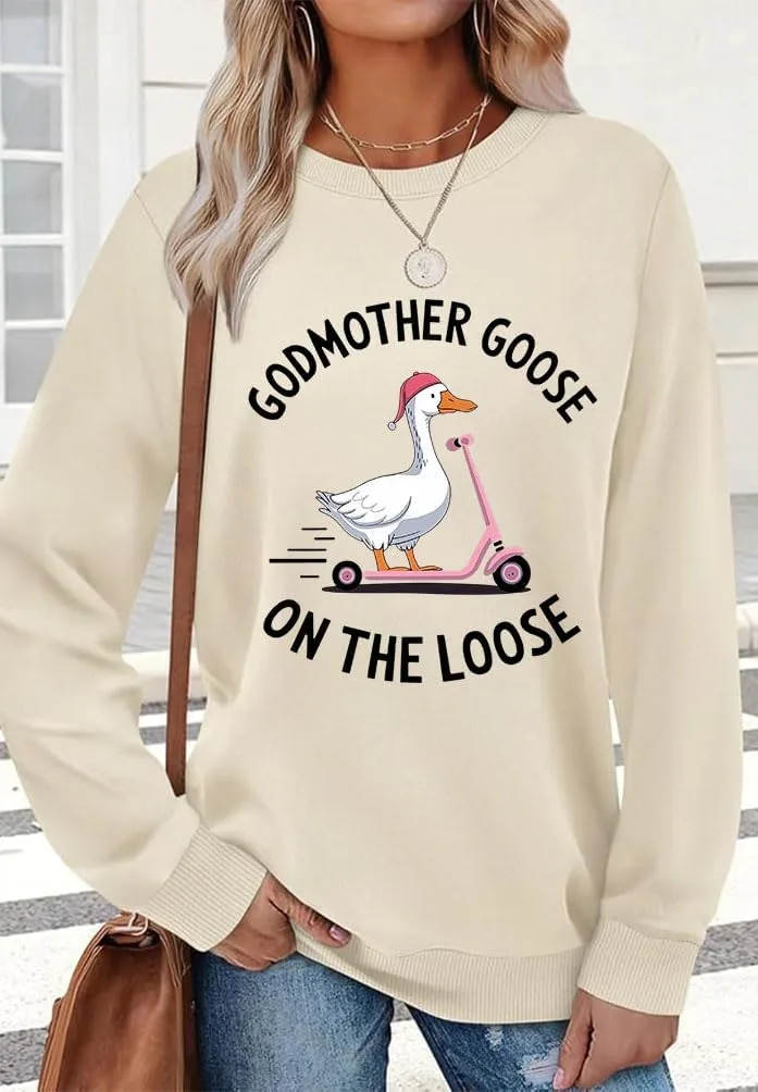 

Толстовка с капюшоном Godmother Goose On The Loose, забавный пуловер с гусем на скутере для семейного лука Batclock