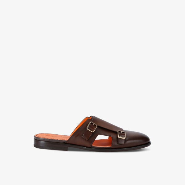 

Кожаные мюли Monk с двумя пряжками Santoni, коричневый