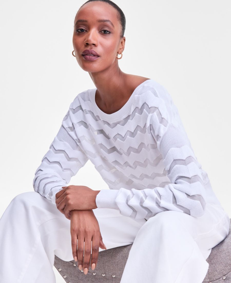 

Женский свитер с вырезом-лодочкой и шевронной отделкой, эксклюзивно представлен в Macy's INC International Concepts, Bright White