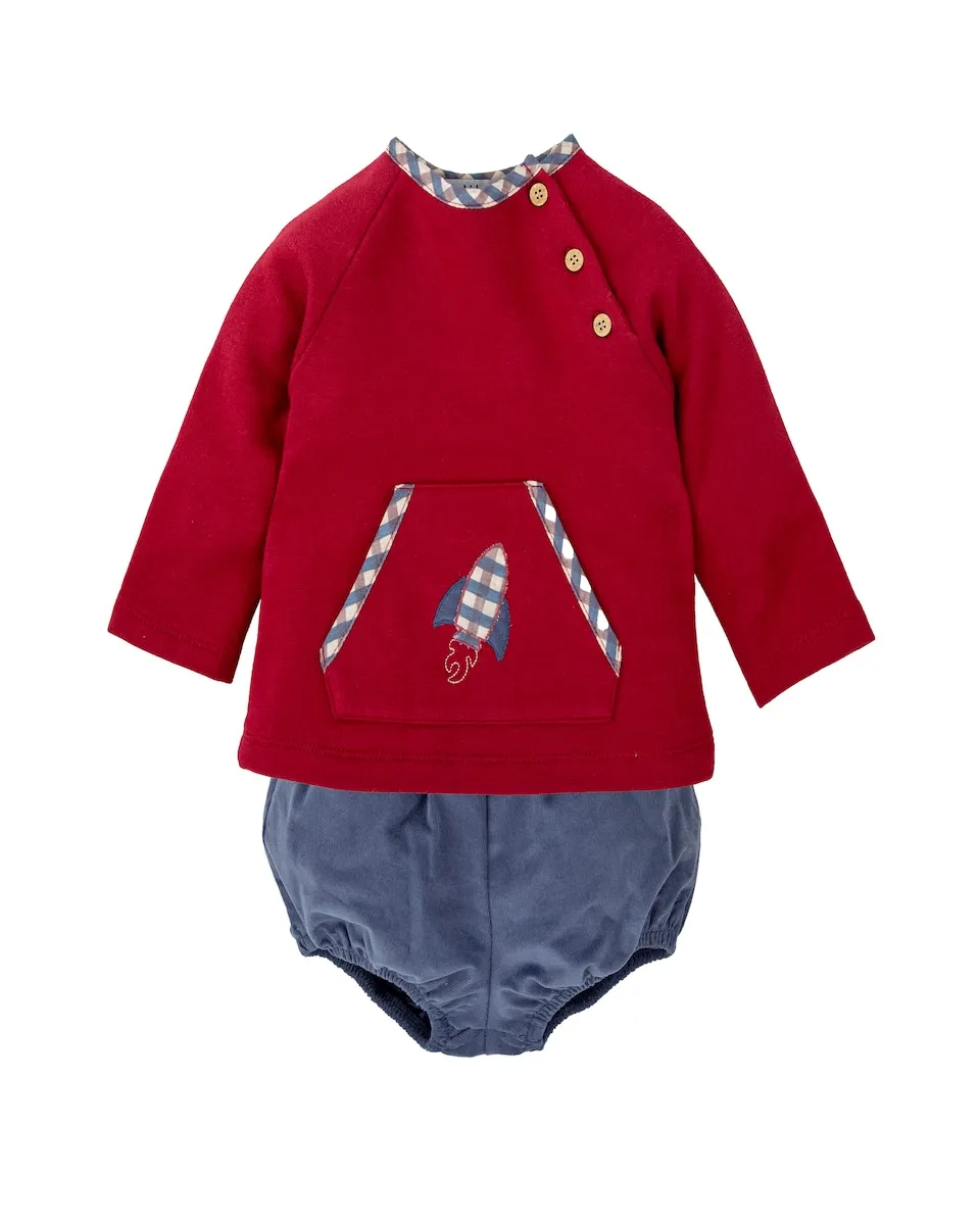 

Комплект для мальчика с толстовкой с круглым вырезом и соответствующим подгузником BABIDÚ, красный