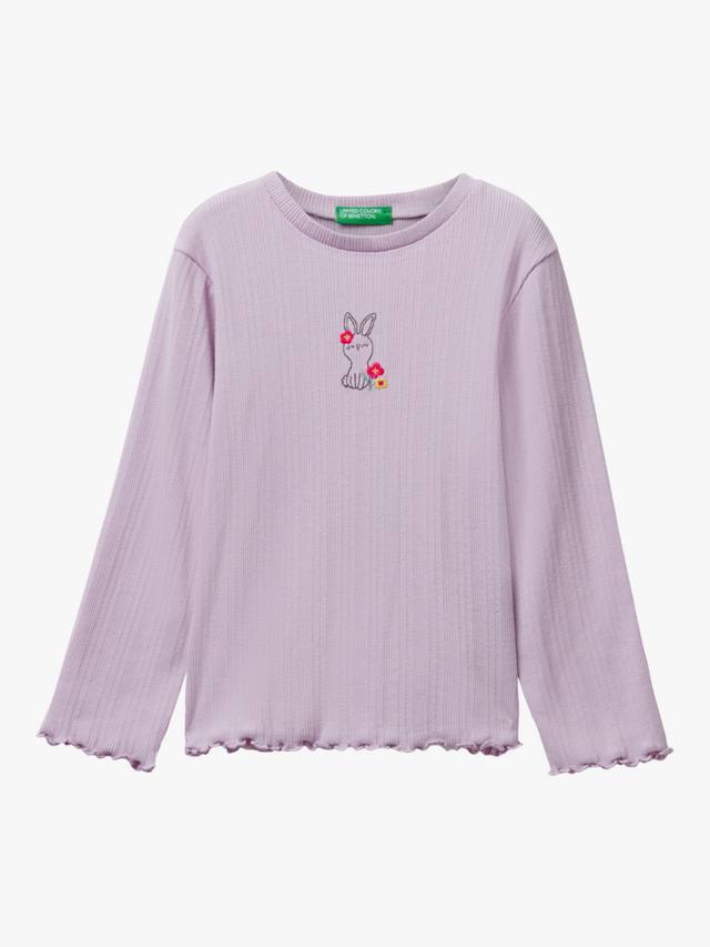 

Детская футболка с длинным рукавом и принтом из хлопковой смеси Benetton, Violet