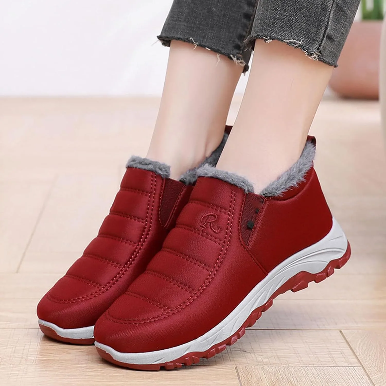 Ботинки Sollee Wide Ankle Boots - водонепроницаемая, нескользящая зимняя обувь, ботинки для мужчин и женщин, модные ботинки на шнуровке и платформе, ботинки без шнуровки для использования дома и на улице, красный — фото 3