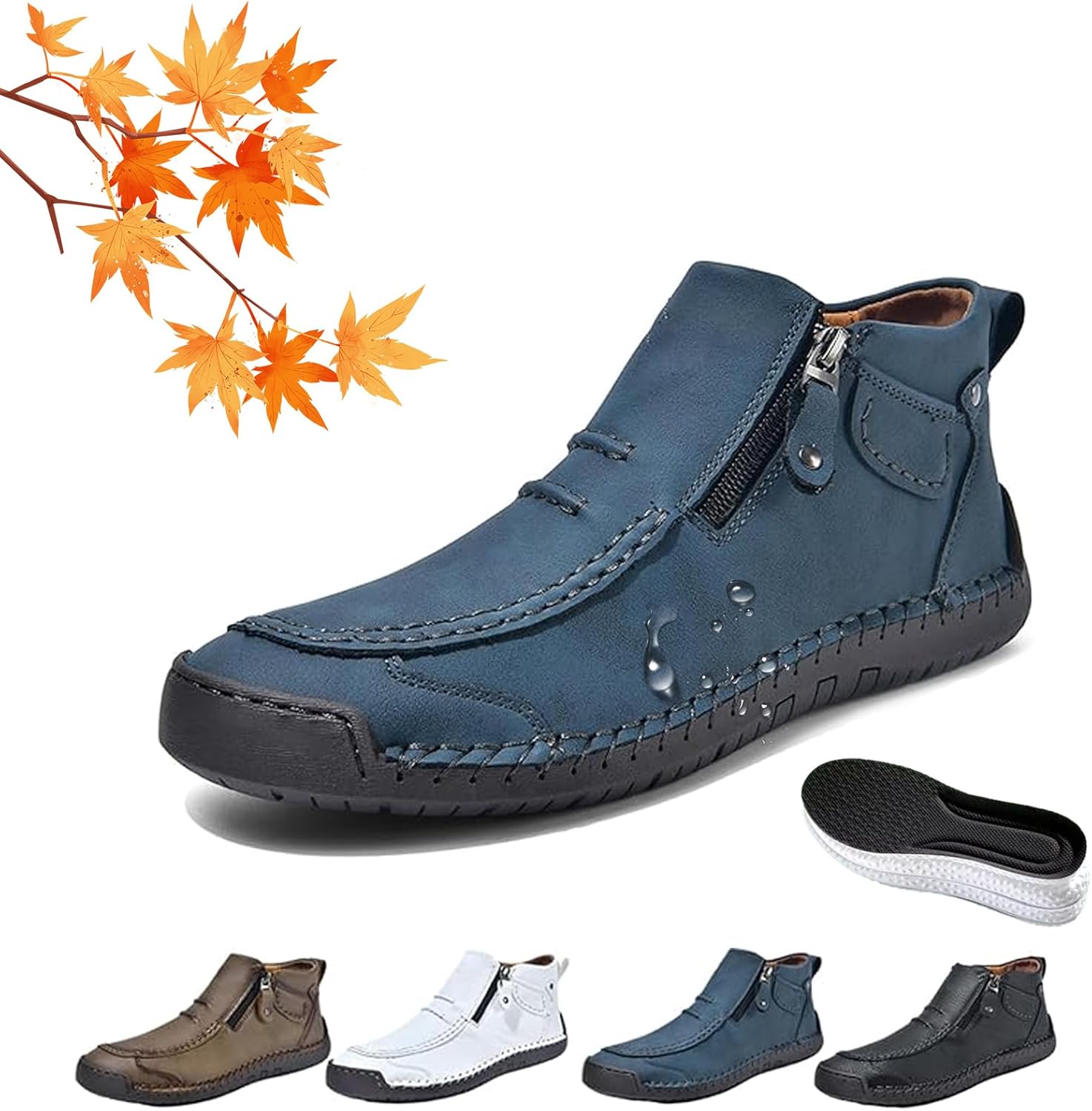 

Мужские ортопедические кожаные сапоги без шнурков, мужские кожаные ботинки ручной работы с широкой носочной частью, удобные плоские водонепроницаемые нескользящие дышащие ортопедические обувь Wxdstw, синий