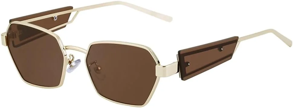 

Солнцезащитные очки в стиле панк 2027 года: шестиугольные, винтажные, многоугольные, для мужчин, тренды, солнцезащитные очки в стиле стимпанк MTZJH, Gold Brown