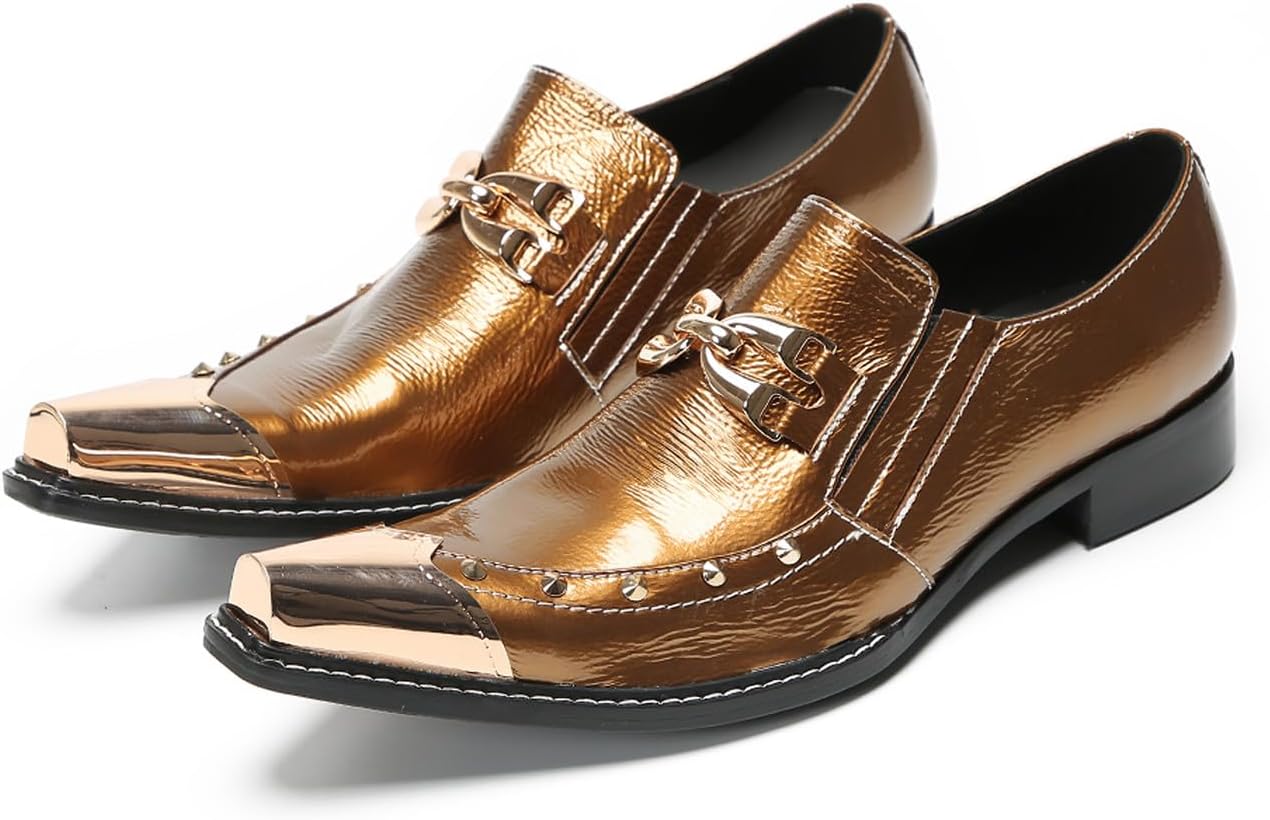 

Мужские лоферы Santimon из натуральной кожи, с удобной посадкой, для вечернего и повседневного ношения, мокасины с заостренным металлическим носком, для вечеринок, свадеб, выпускных и сценических выступлений, золотой